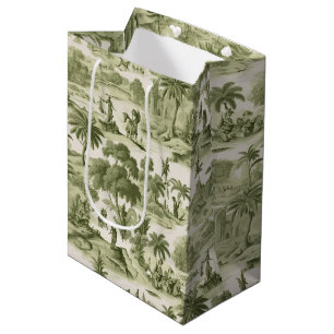 Sac Cadeau Moyen Toile de Cottage Vert Atténué Paysage Champêtre
