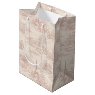 Sac Cadeau Moyen Toile de Jouy rose romantique motif campagne (1)