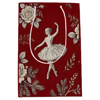 Sac Cadeau Moyen Toile de Noël Ballerine - Rouge Classique