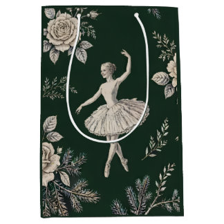 Sac Cadeau Moyen Toile de Noël Ballerine - Vert Chasseur