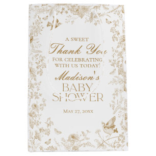 Sac Cadeau Moyen Toile D'Or De Jouy Baby shower Floral Privilèges