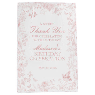Sac Cadeau Moyen Toile Rose De Jouy Fleurs Fête Anniversaire Favori