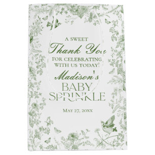 Sac Cadeau Moyen Toile Verte De Jouy Baby Sprinkle Faveurs