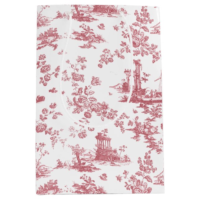 Sac Cadeau Moyen Toile vintage Florale de Jouy-Pink (Devant)