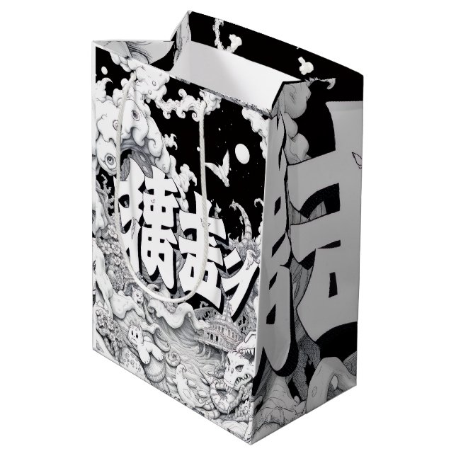 Sac Cadeau Moyen Tokyo Noir et Blanc (Dos Angle)