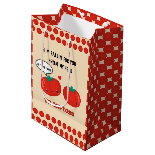 Sac Cadeau Moyen Tomates en amour Cute Romantique Saint Valentin (Devant Angle)