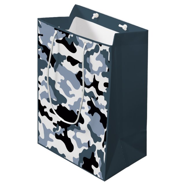 Sac Cadeau Moyen Tons de gris camouflage militaire (Devant Angle)
