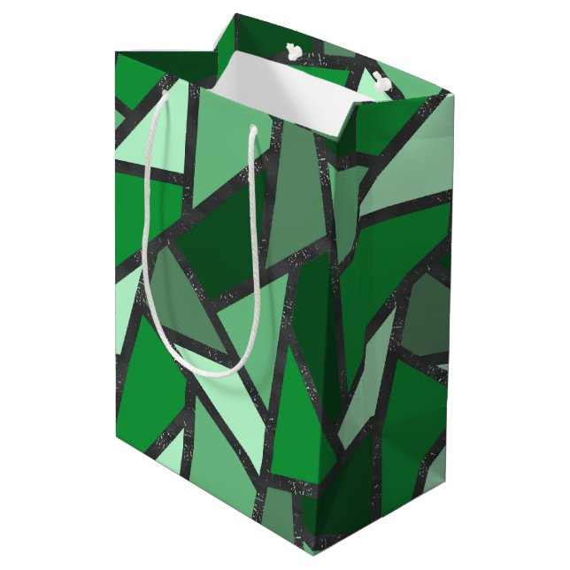 Sac Cadeau Moyen Tons de motif en vitrail vert (Dos Angle)