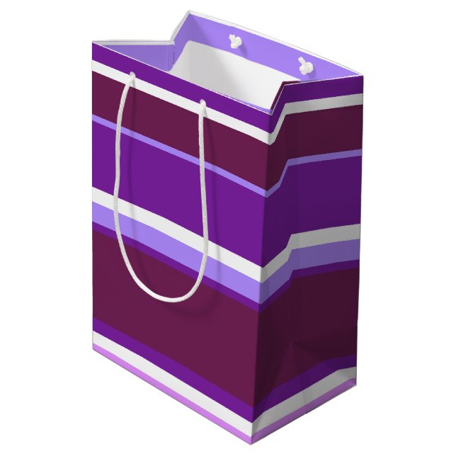 Sac Cadeau Moyen Tons de rayures violettes (Dos Angle)