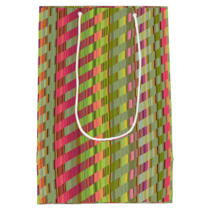 Sac Cadeau Moyen Tons rose et vert rayures