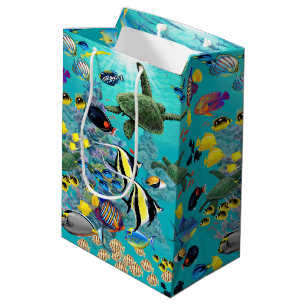 Sac Cadeau Moyen Tortue de mer tropicale hawaïenne de poissons de