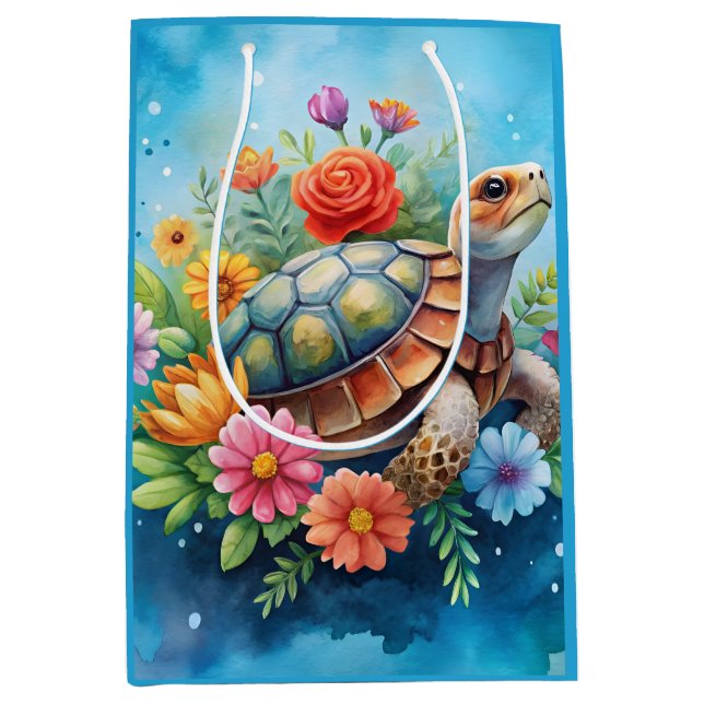 Sac Cadeau Moyen Tortue florale (Devant)