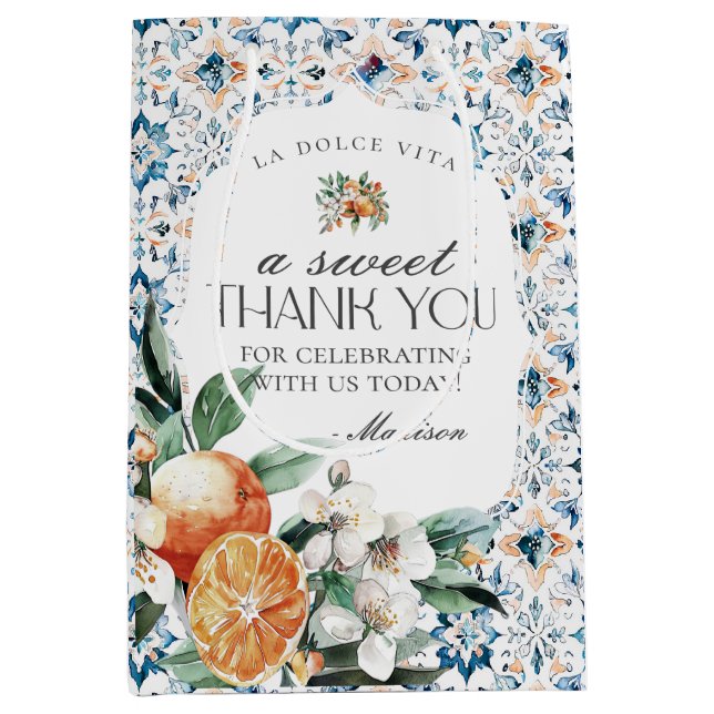 Sac Cadeau Moyen Toscane Carrelage Citron Orange Italien Grecque Cô (Devant)