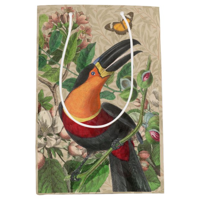 Sac Cadeau Moyen Toucan Jungle Oiseau Tropical Beau Antique (Devant)