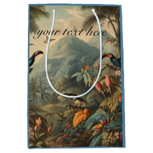 Sac Cadeau Moyen toucans et fleurs botaniques vintages personnalisa