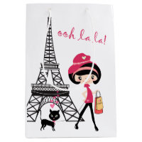 Tour Eiffel Paris Fille et chat Noir et rose