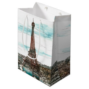 Sac Cadeau Moyen Tour Eiffel vintage des destinations dans la vue