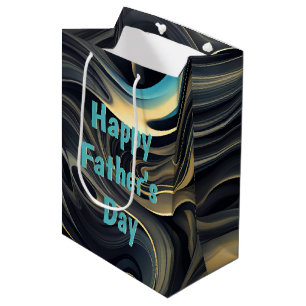 Sac Cadeau Moyen Tourbillons dorés sur fond noir pour la fête des p