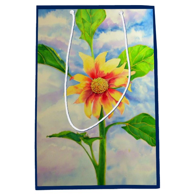 Sac Cadeau Moyen Tournesol aquarelle peinture jaune orangé floral (Devant)