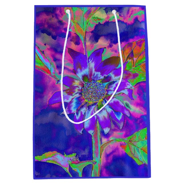 Sac Cadeau Moyen Tournesol bleu Abstrait | retro funky (Devant)