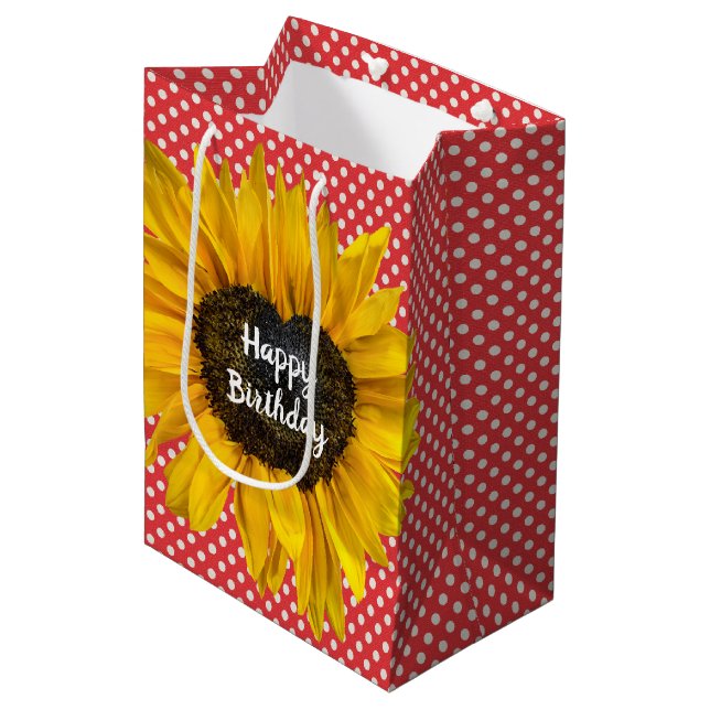 Sac Cadeau Moyen Tournesol Coeur Anniversaire En Pois (Devant Angle)