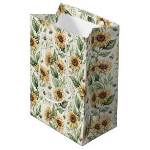 Sac Cadeau Moyen Tournesols et abeilles bourdon Floral