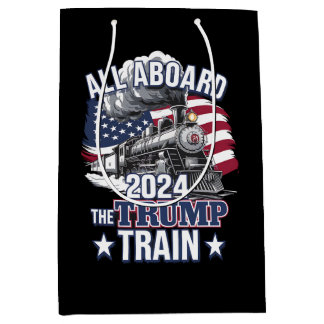 Sac Cadeau Moyen Tous à bord du train Trump Trump 2024 Patriotique 