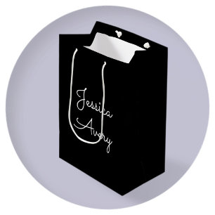 Sac Cadeau Moyen Tout nom Script blanc modifiable Cool sur noir