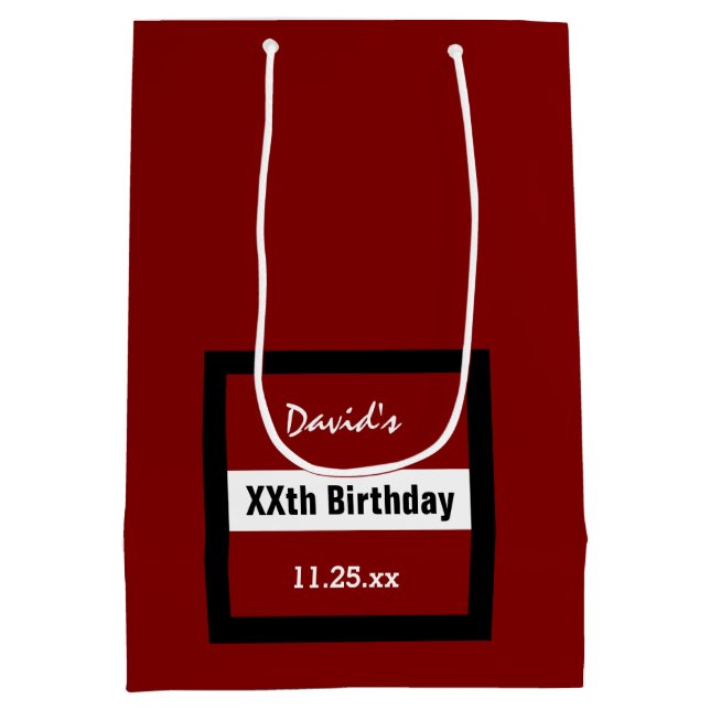 Sac Cadeau Moyen Toute année Anniversaire Rouge avec cadre noir Per (Dos)
