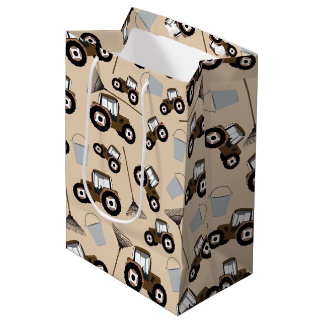 Sac Cadeau Moyen Tracteur Camion Motif Équipement agricole (Devant Angle)