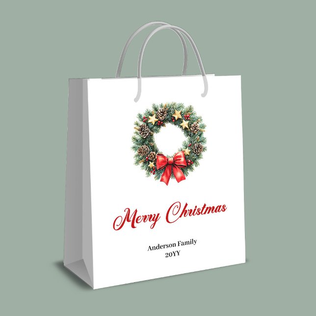 Sac Cadeau Moyen Traditional Christmas wreath gift bag personalized (Traditional Christmas wreath gift bag personalized)
