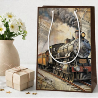 Sac Cadeau Moyen Train à vapeur vintage personnalisé | Cadeau de tr