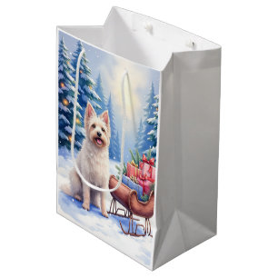 Sac Cadeau Moyen Traîneau Vintage Briard Hiver Noël Art
