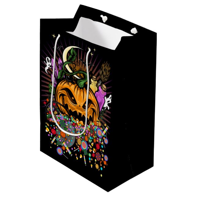Sac Cadeau Moyen Traitements d'Halloween (Devant Angle)