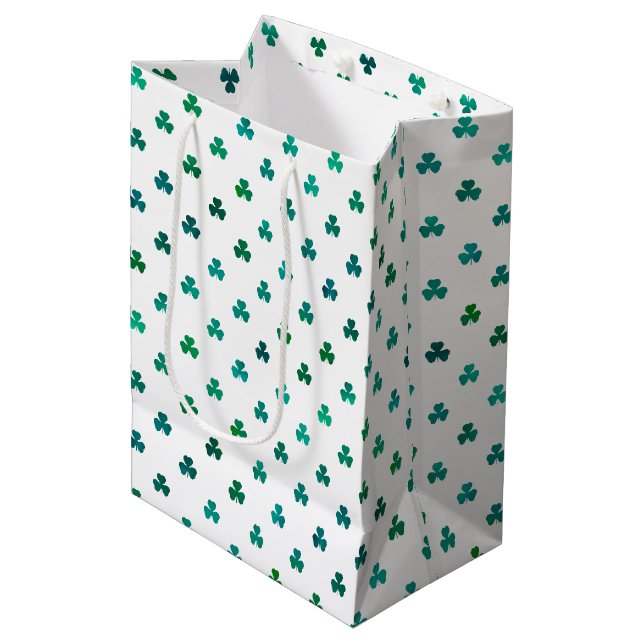 Sac Cadeau Moyen Trèfle Émeraude Vert - Micro (Devant Angle)