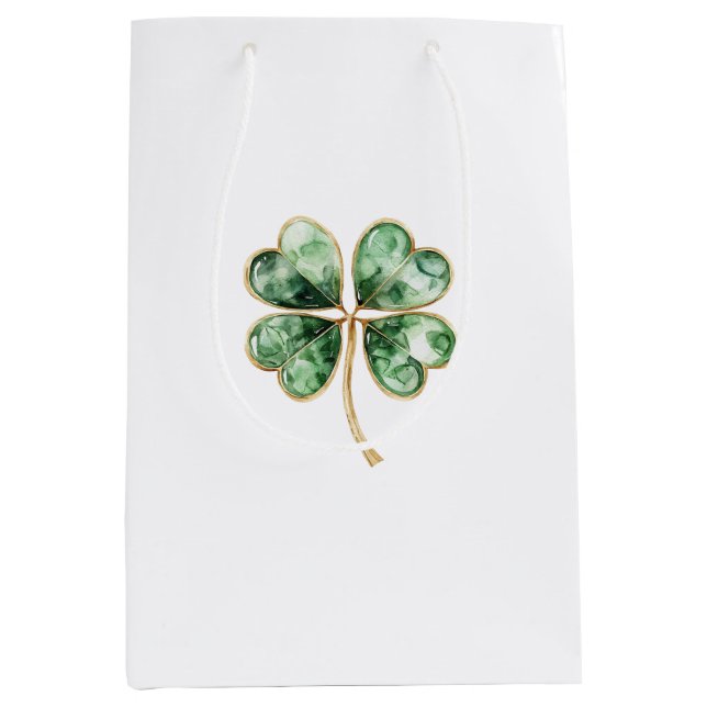 Sac Cadeau Moyen Trèfle Vert Or Saint-Patrick (Devant)