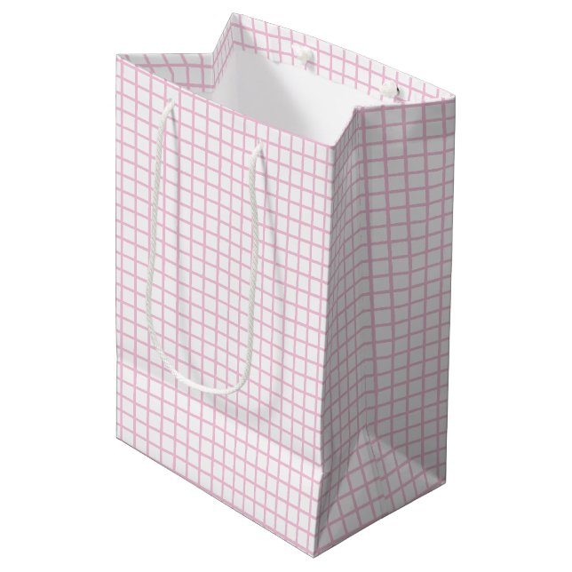 Sac Cadeau Moyen Treillis Rose Clair - Blanc (Devant Angle)