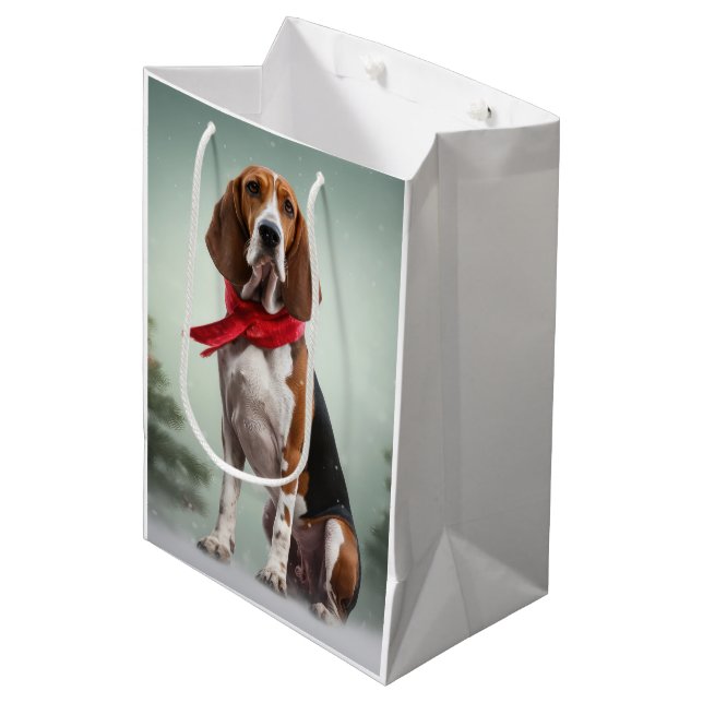 Sac Cadeau Moyen Trek Walker Coonhound Dog en Noël de neige (Devant Angle)