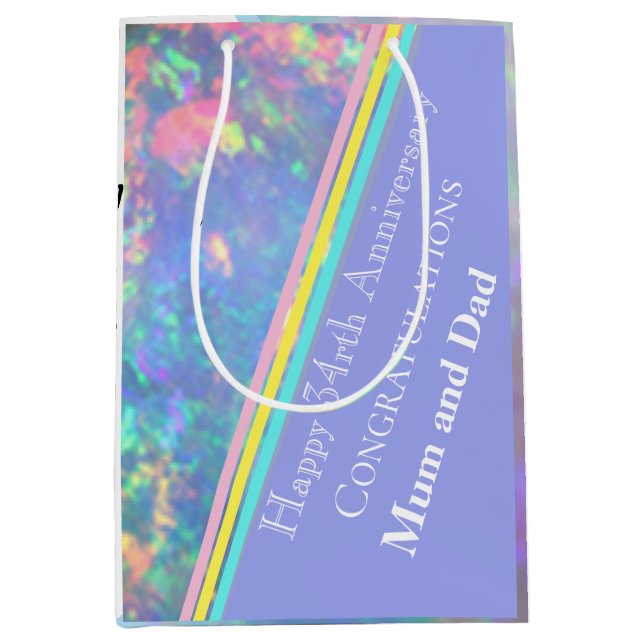 Sac Cadeau Moyen Trente-quatrième anniversaire de Mariage, Opal, (Devant)