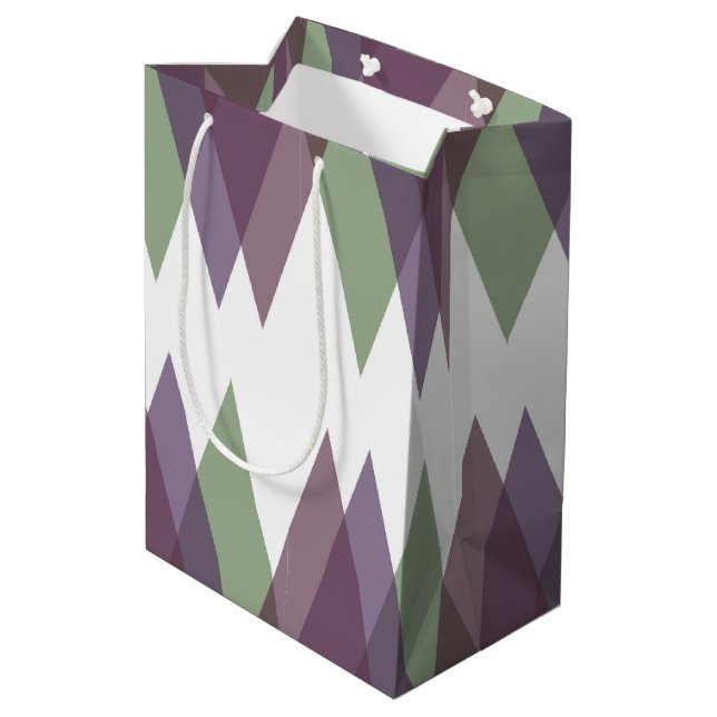 Sac Cadeau Moyen Triangles mauve et vert (Dos Angle)