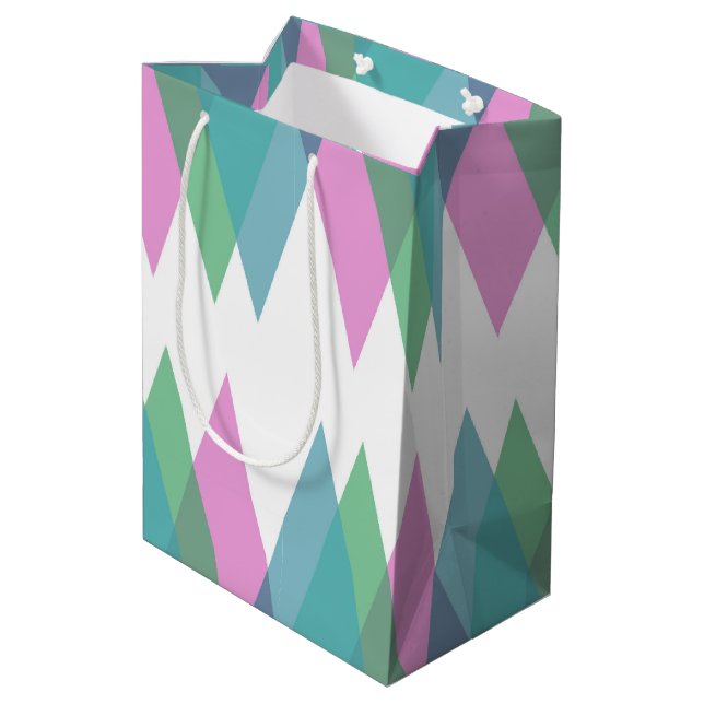 Sac Cadeau Moyen Triangles rose et vert (Dos Angle)