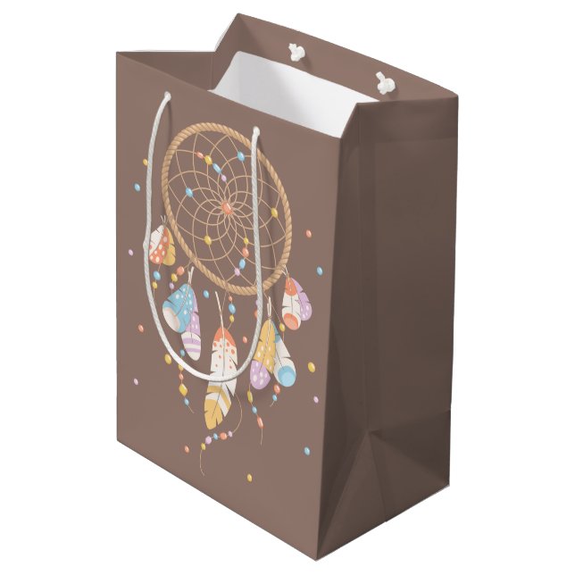 Sac Cadeau Moyen Tribal Dreamcatcher Boho Baby shower Brown (Dos Angle)