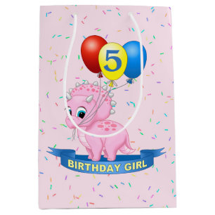 Sac Cadeau Moyen Triceratops mignon Dino de bébé de rose de fille