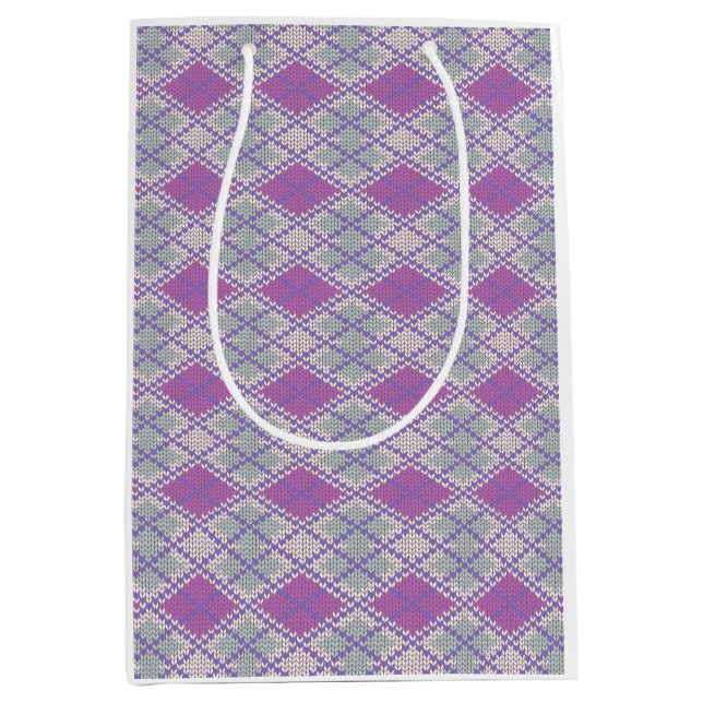 SAC CADEAU MOYEN TRICOTÉ ARGYLE LILAS (Devant)