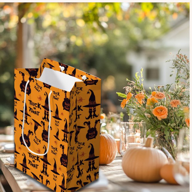 Sac Cadeau Moyen Tricoter ou traiter Halloween jolie orange (Trick or Treat Halloween cute orange Medium Gift Bag)