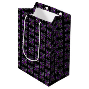 Sac Cadeau Moyen Triple Jour Noir Des Crânes Morts Roses Violets