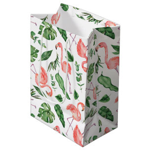 Sac Cadeau Moyen Tropical Pink Flamingo Pattern v2