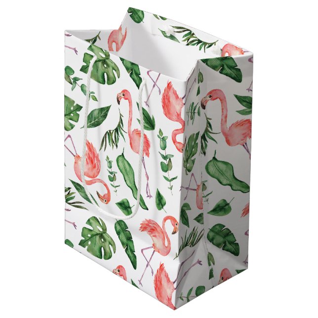 Sac Cadeau Moyen Tropical Pink Flamingo Pattern v2 (Devant Angle)