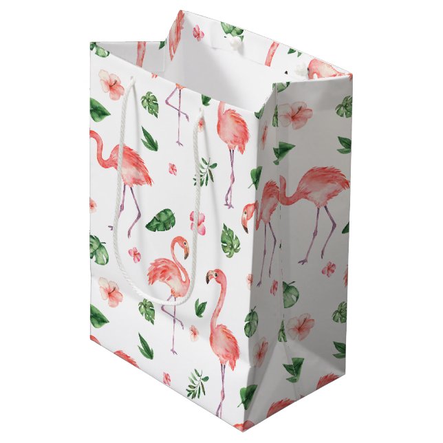 Sac Cadeau Moyen Tropical rose Flamingo (Devant Angle)