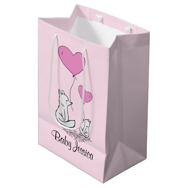 Sac Cadeau Moyen Trousse Fox Coeur Ballons Design Cadeau (Devant Angle)